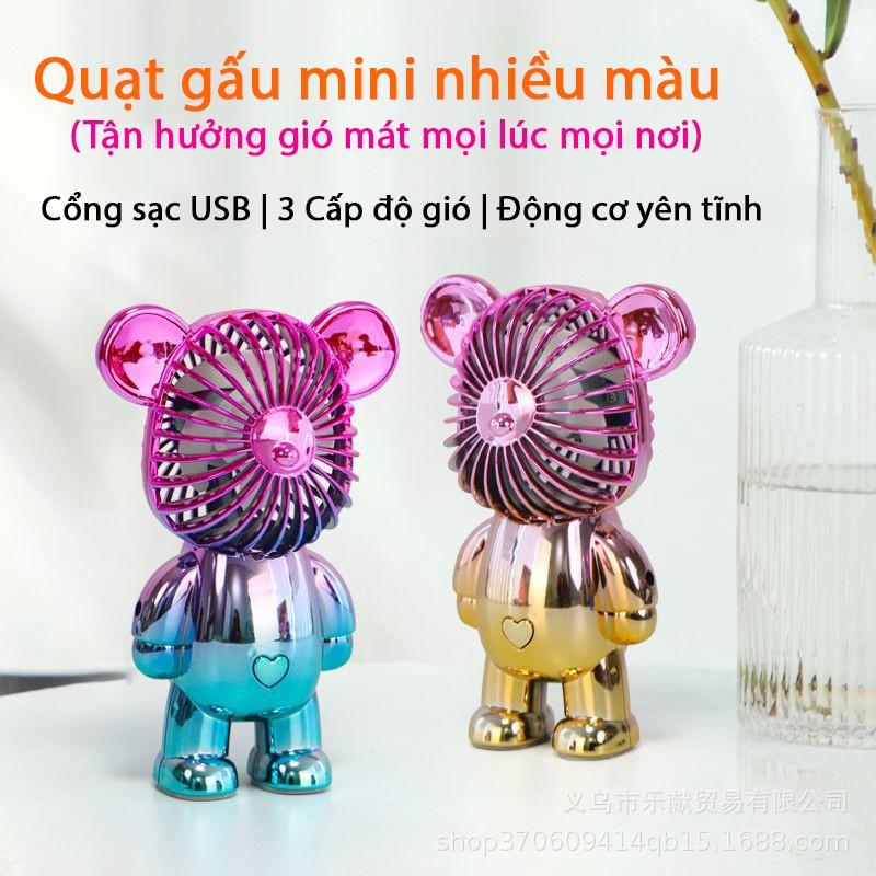 Quạt Mini Tích Điện Cầm Tay Hình Gấu BearBrick Nhiều Màu Sắc Hoạt Động Êm Ái Thiết Kế Nhỏ Gọn Với 3 Tốc Độ Gió