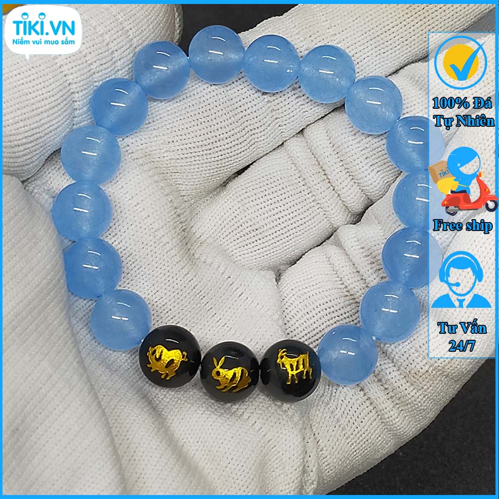 Vòng Tay Phong Thủy Tam Hợp Hợi Mão Mùi Đá Mã Não Xanh - Vòng Phong Thủy Cho Người Mệnh Thủy - May Mắn Tài Lộc - Size 8 10ly