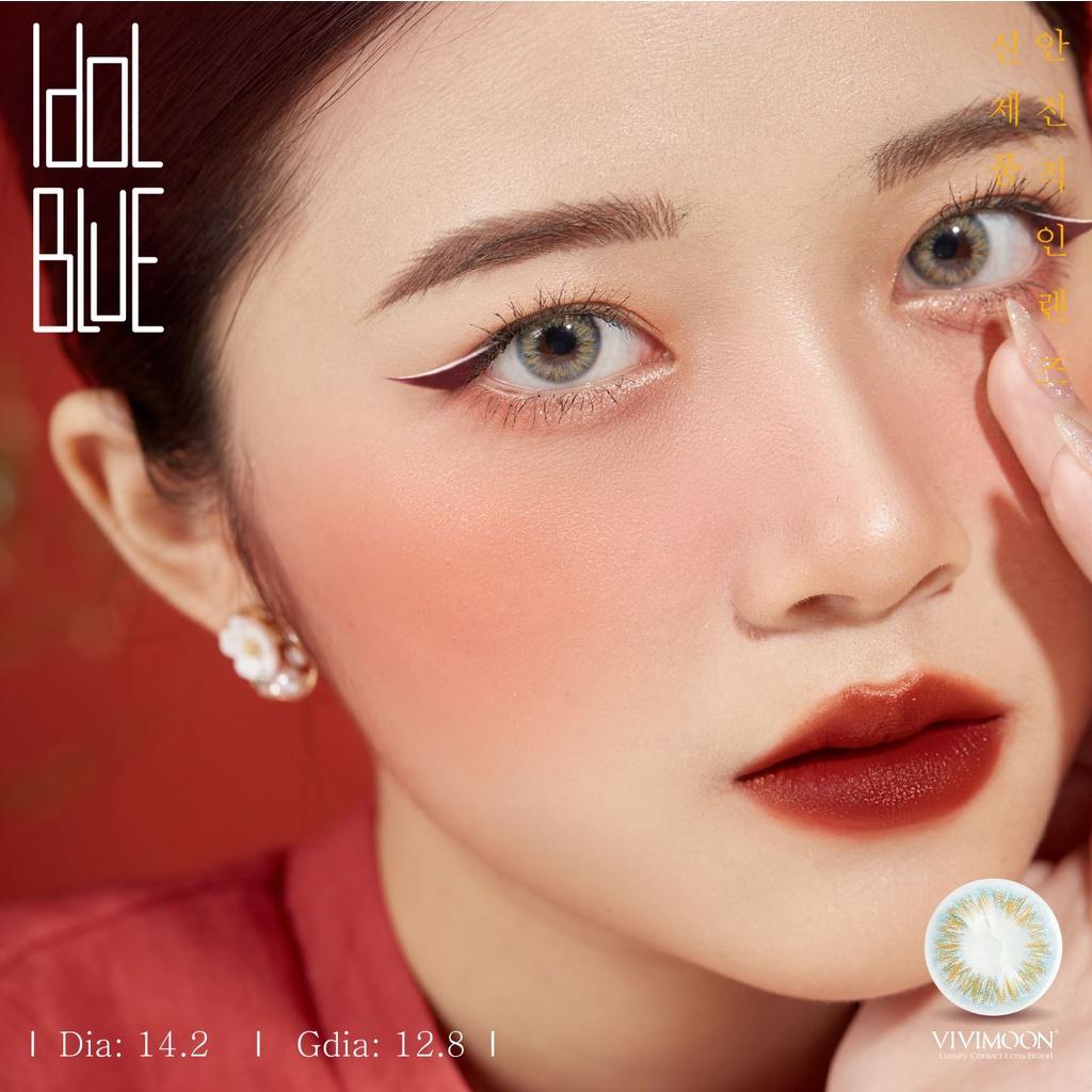 Kính Áp Tròng Cận 0 - 8 Độ Không Giãn Màu Xanh Nâu IDOL Blue - Lens Cho Mắt Thở VIVIMOON