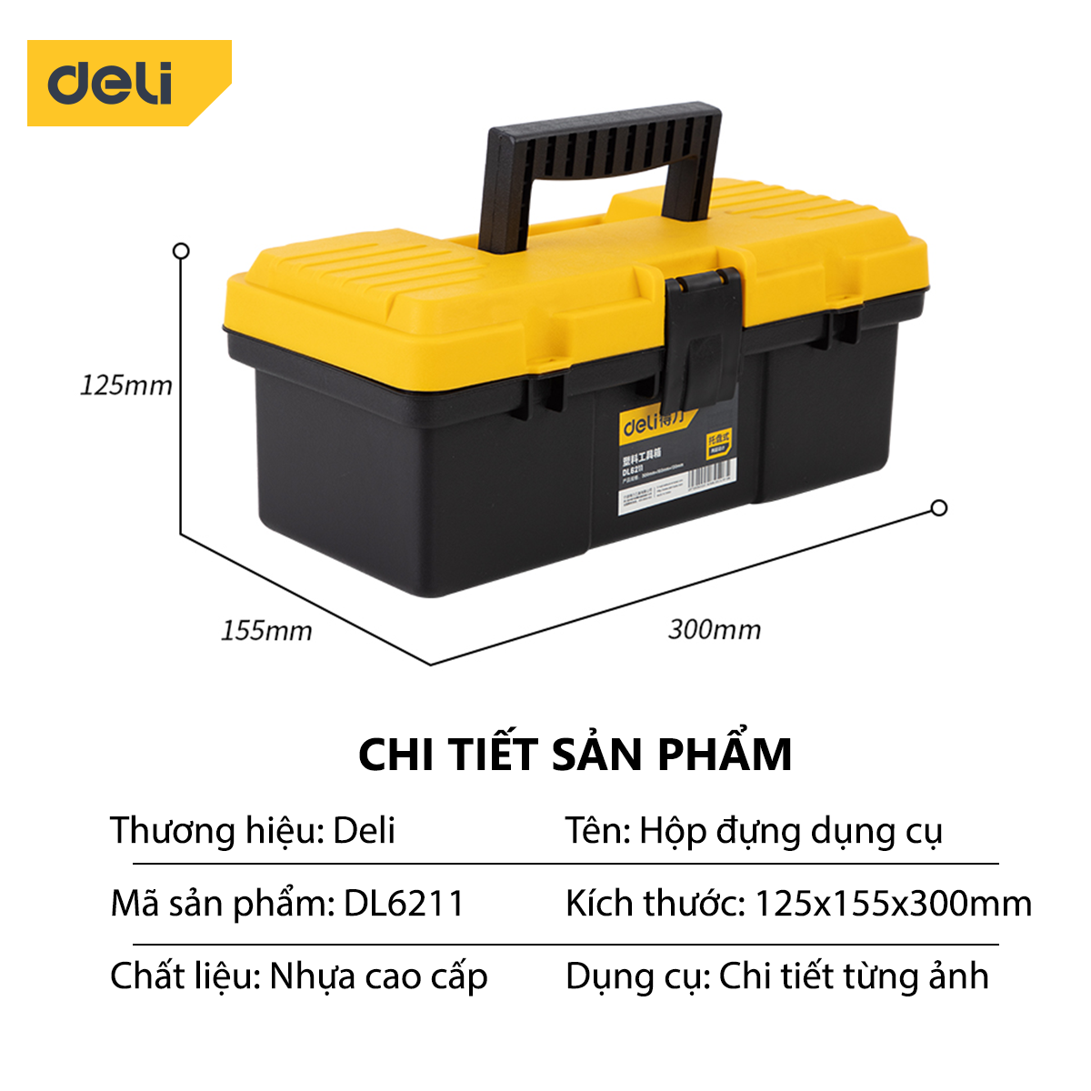 Hộp Đựng Đồ Nghề Deli 12inch - Chất Liệu Nhựa Cao Cấp Siêu Bền - Quai Xách Dễ Dàng Di Chuyển - DL6211