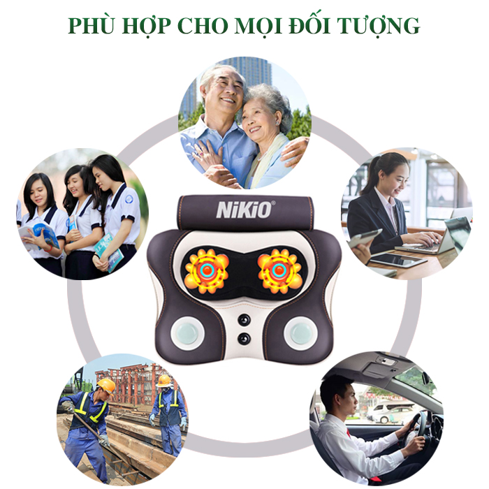Máy Massage Đấm Bóp Cổ Vai Gáy Nikio NK-136DC - Xoa Bóp Con Lăn Kết Hợp Hồng Ngoại, Hỗ Trợ Mát Xa Lưng, Đùi, Tay, Giảm Đau Nhức Toàn Thân - Pin Sạc Không Dây Tiện Lợi