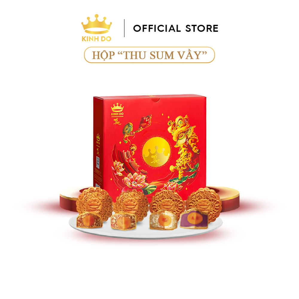 Tặng lồng đèn giấy - Hộp 4 bánh trung thu Kinh Đô &quot;Thu Sum vầy&quot; (4 bánh x 210g)