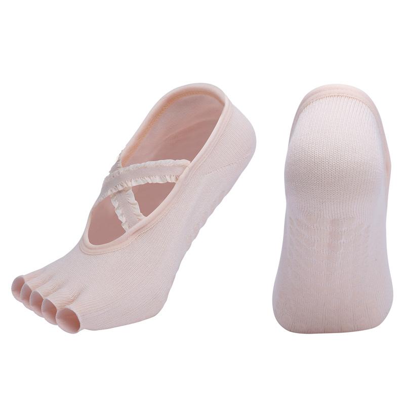 Phụ nữ Năm ngón tay Yoga vớ qua dây đeo chéo Pilates sock silicon kìm kẹp chống trượt vớ ren cho thể thao thể dục Color: Gray Size: EUR 35-40 US 4.5-8.5