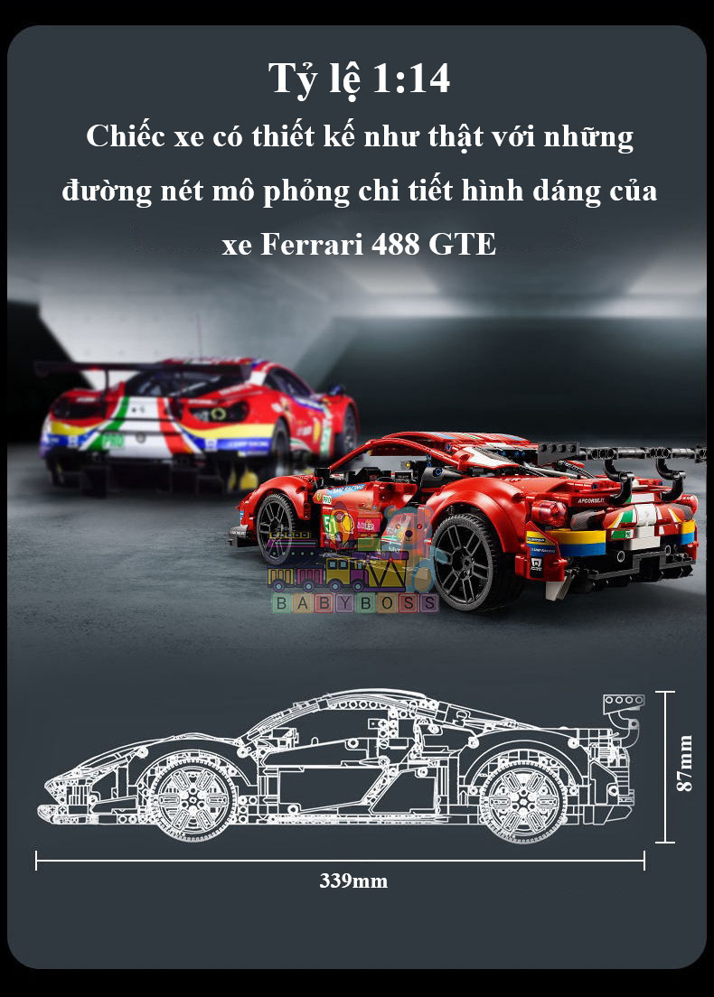 Đồ Chơi Mô Hình Siêu Xe Ferrari 488 GTE , Đồ Chơi Điều Khiển Từ Xa Siêu Xe Ferrari 488 GTE , Đồ Chơi Lắp Ghép Technic Siêu Xe Ferrari 488 GTE Với 1206 PSC