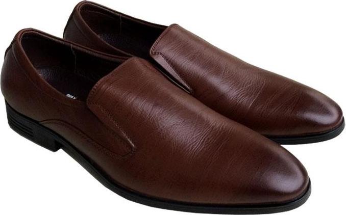 Giày tây nam Trường Hải màu nâu da bò thật mềm mại không bong tróc đế cao su không trơn GT541