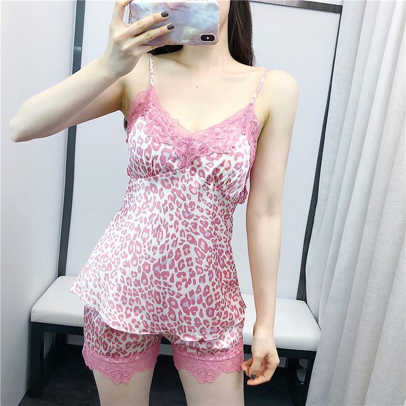 Đồ bộ lụa satin cao cấp loại 1 họa tiết hồng da báo kèm mút ngực DBN-0024 ẢNH THẬT100%