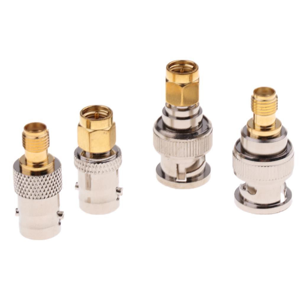Nickel/Gold-plated RF Coaxial Connector SMA to BNC Adapter Kits 4 Pieces