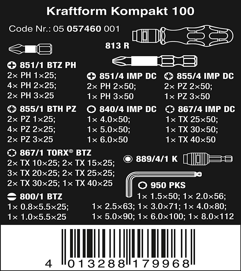 Bộ dụng cụ Wera Kraftform Kompakt 100 mã 05057460001 gồm 52 cái