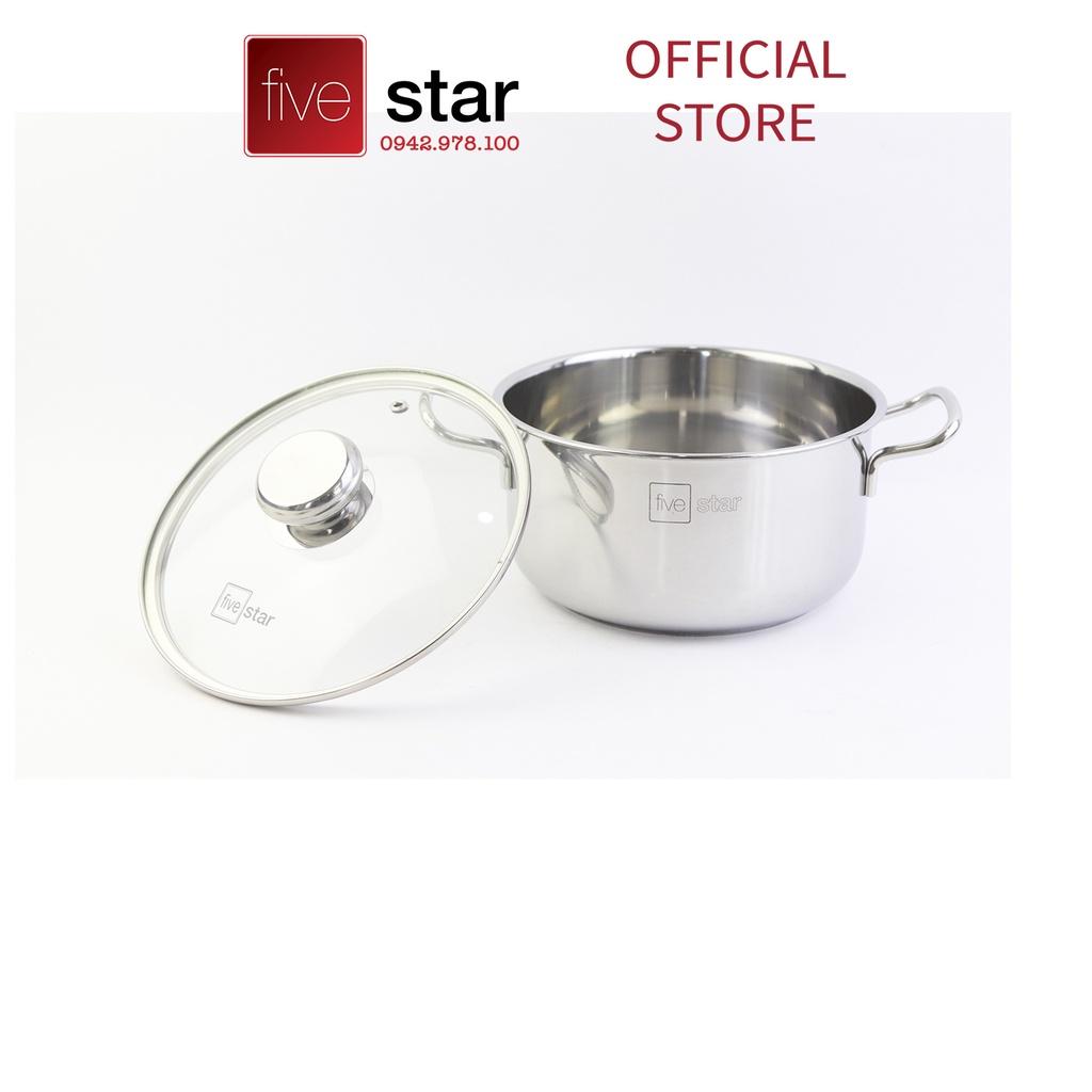Bộ nồi chảo 3 đáy inox 430 cao cấp FiveStar Standard 2 món nắp kính tặng 1 vá canh