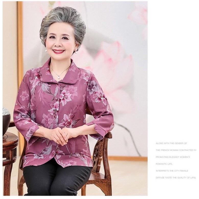 Áo trung niên nữ,áo sơ mi hoa bà cho mẹ,áo kiểu nữ trung niên sang trọng