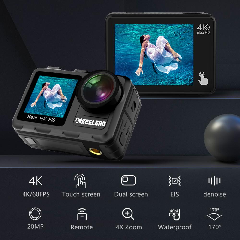 Camera hành động K80 4K màn hình kép WiFi 5M Body Waterproof 60fps 20MP 2.0 Touch LCD EIS điều khiển từ xa Osmo Style Cam