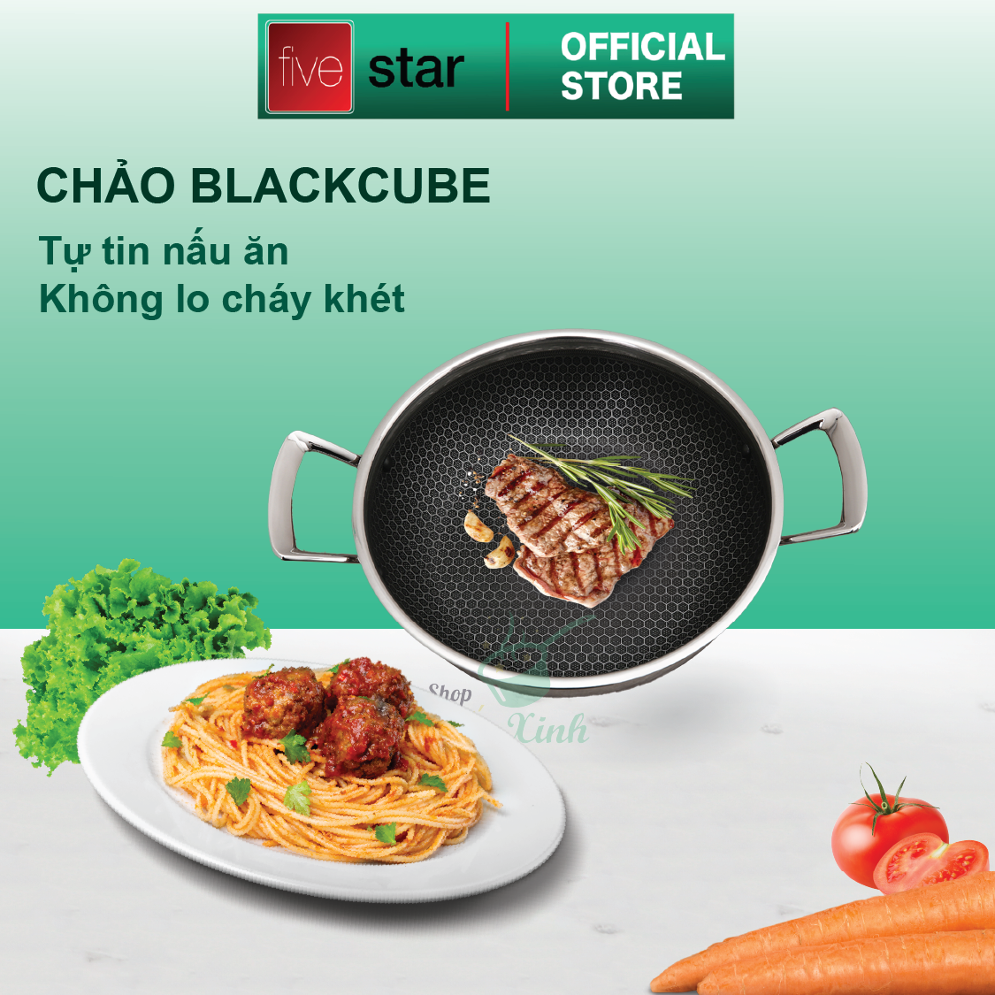 Chảo tổ ong chống dính 2 quai 3 lớp đáy liền inox 304 FiveStar Plush 24cm / 26cm /28cm , tặng 1 sạn inox