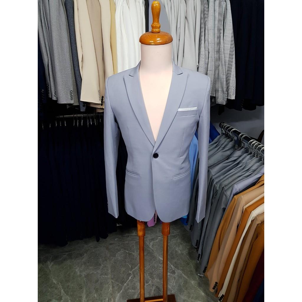 Áo vest nam form ôm body 1 nút màu xám ghi chất liệu vải dày mịn