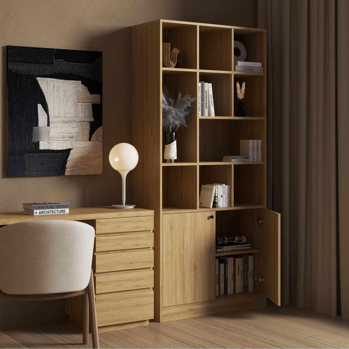 [Happy Home Furniture] CATY , Kệ sách 2 cửa mở ,  90cm x 39cm x 200cm (DxRxC), KSA_025