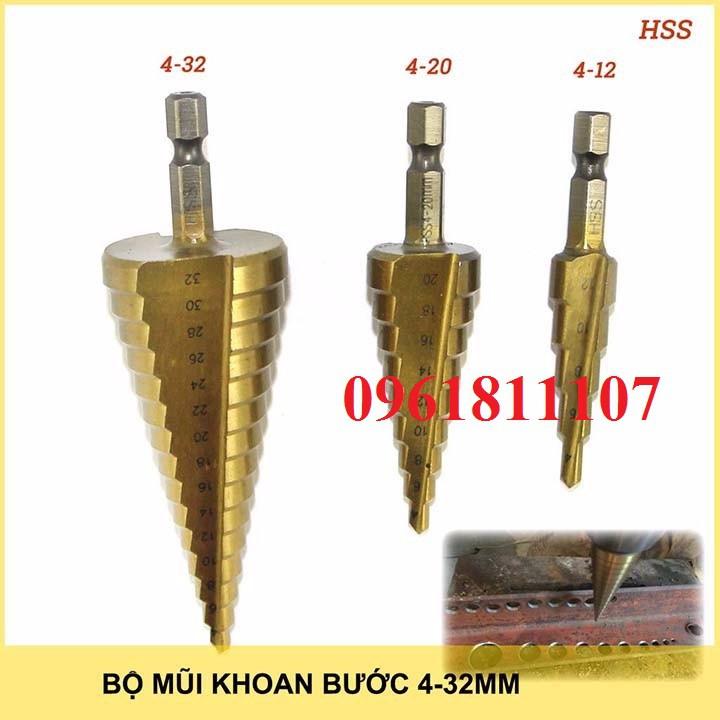 bộ 3 mũi khoan tháp 4-32mm