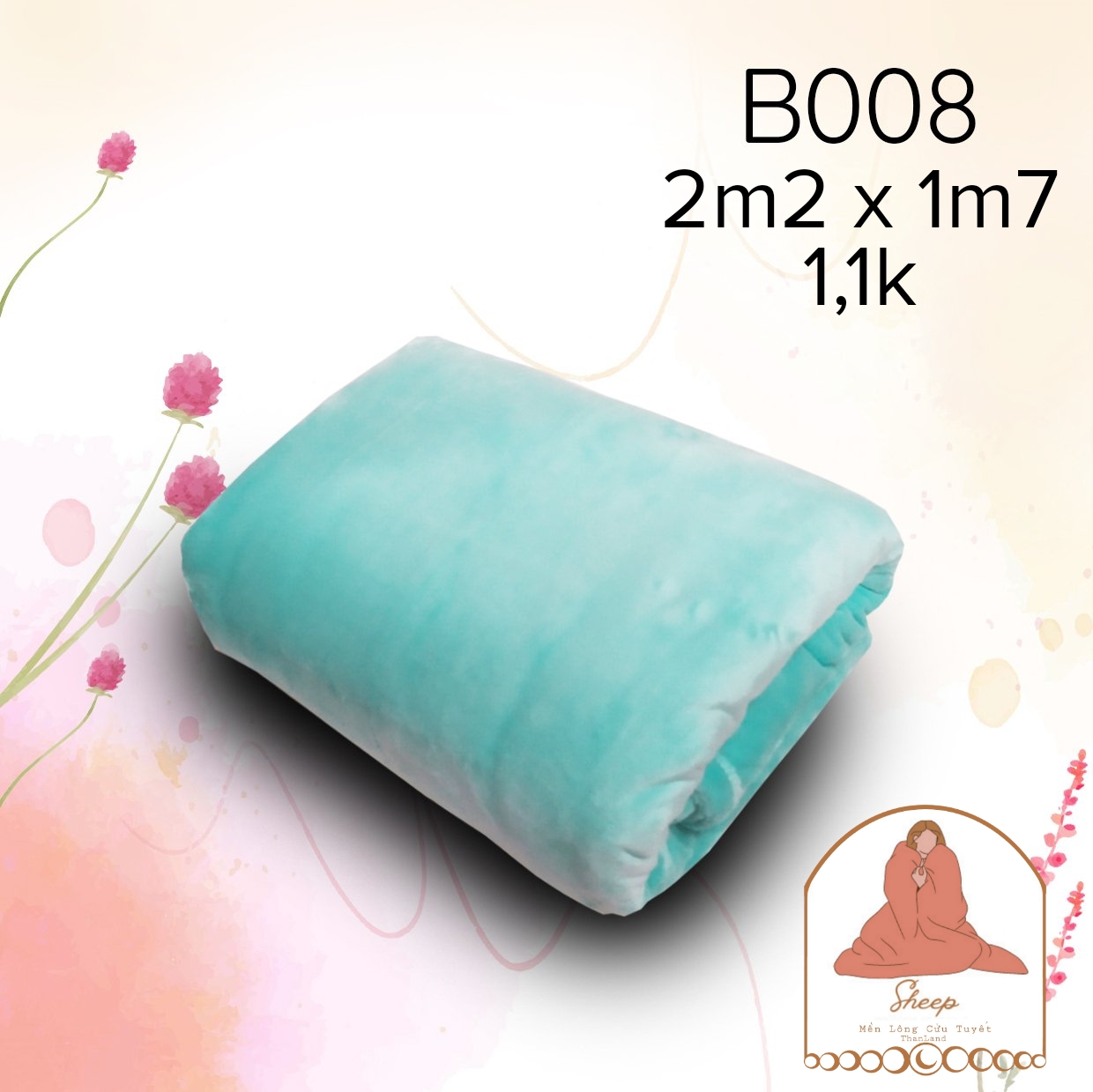 Mền Lông Tuyết Thailand 2m2 X 1m7 Siêu Mịn Xanh Ngọc Trơn 1.1kg
