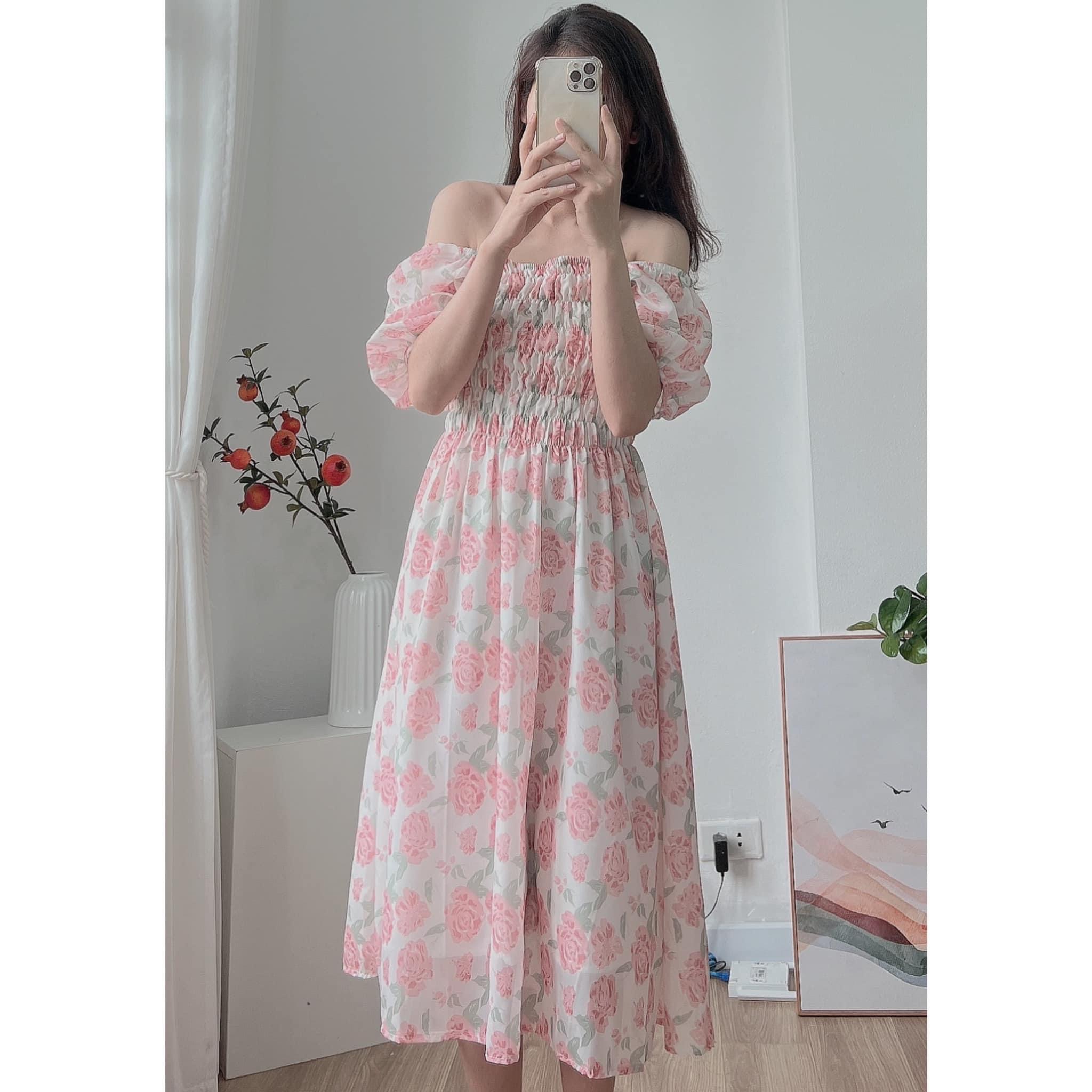 Đầm hoa hồng chun ngực ulzzang hàn quốc