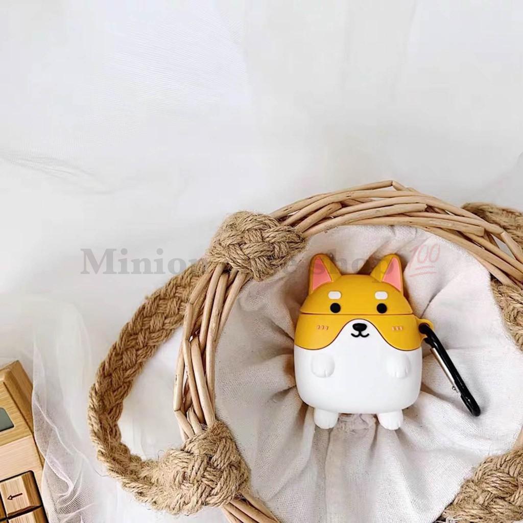 Bao Case Ốp dành cho Airpods 1/2 &amp; Airpods Pro chó shiba &amp; husky silicon 3D cao cấp