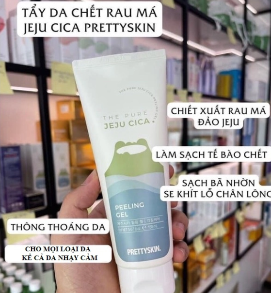 Tẩy Da Chết Rau má PrettySkin The Pure Jeju Cica Peeling Gel 150ml - làm sạch bụi bẩn, bã nhờn, thoáng lỗ chân lông, ngừa mụn, mờ thâm