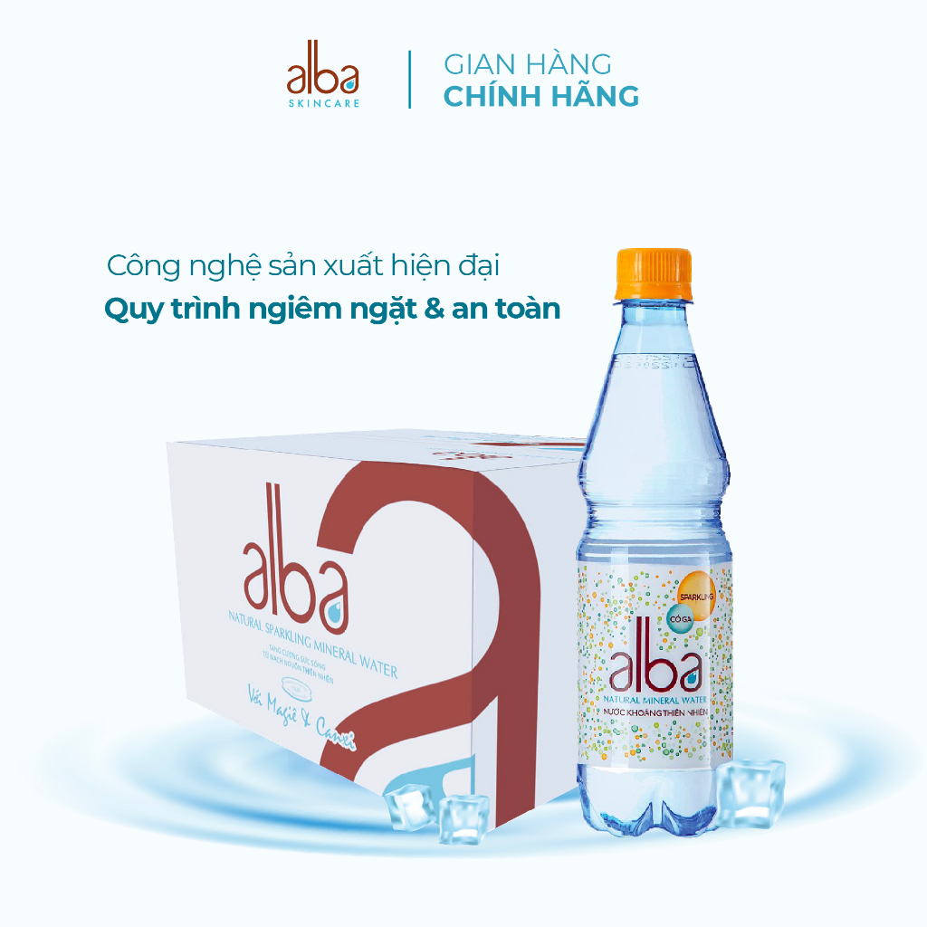 Thùng 24 chai nước khoáng thiên nhiên có ga Alba bổ sung Canxi Magie tốt cho sức khỏe 500ml