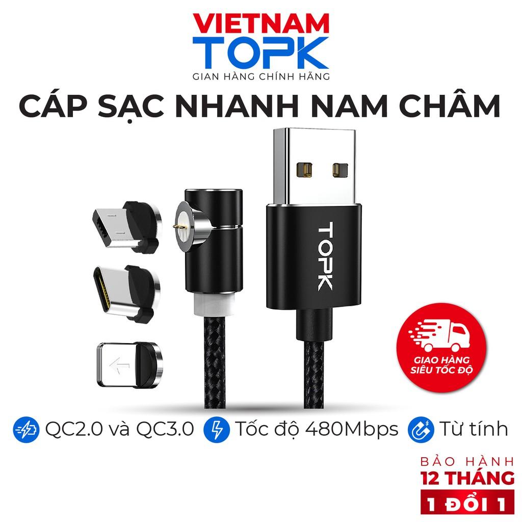 Dây sạc nam châm dùng cho điện thoại TOPK AM69 Sạc nhanh QC 3.0 dài 1m - Hàng chính hãng