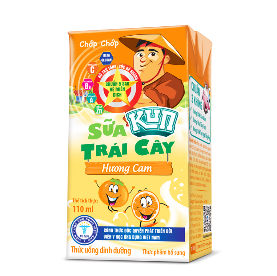 Thùng 48 hộp Sữa trái cây hương cam KUN 110ml/hộp