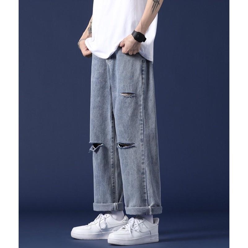 Quần jean baggy rách gối RG-03 ống suông, rộng style hàn quốc 2021