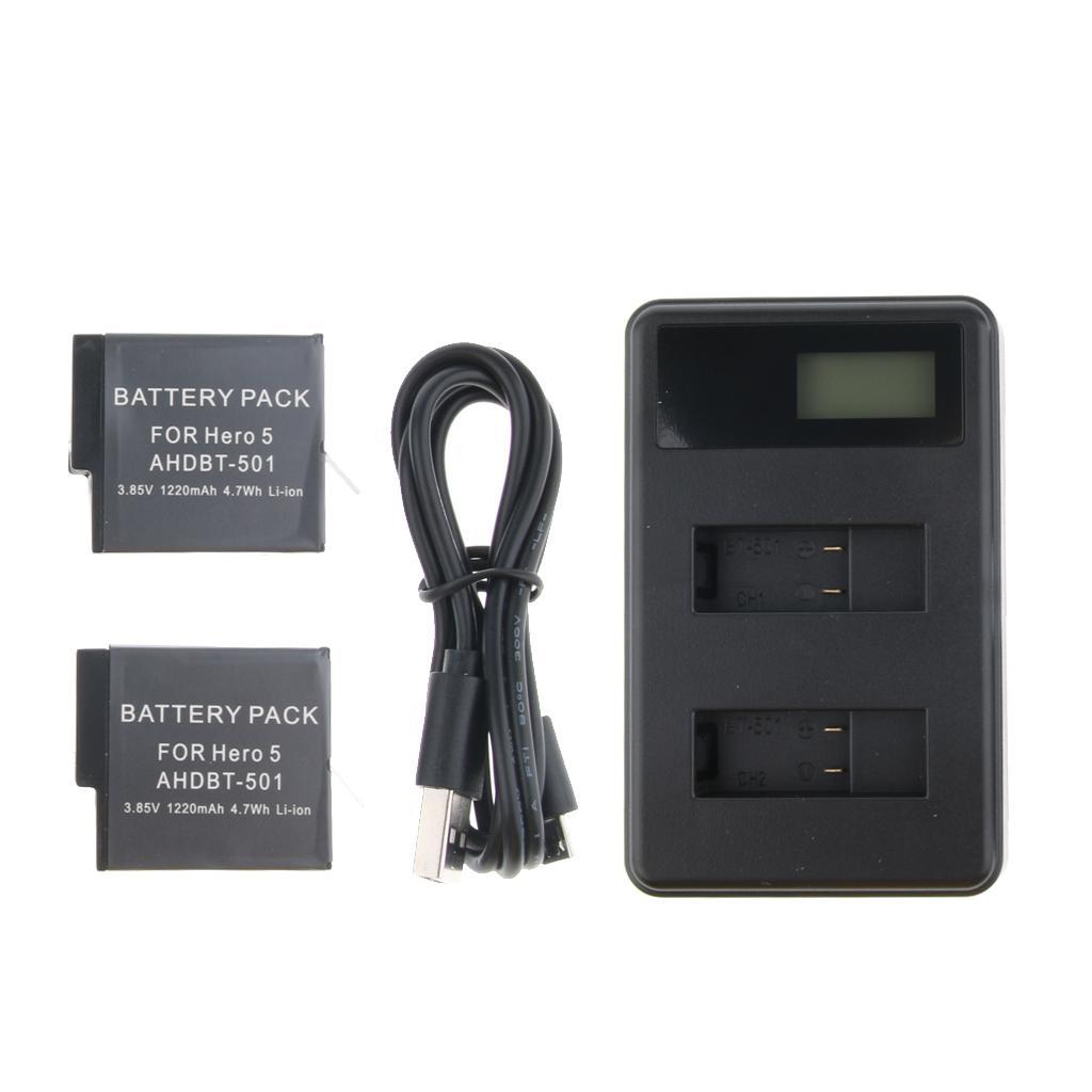 LCD Display USB Dual Battery Charger Kit For GoPro Hero 5 6 Black AHDBT-501