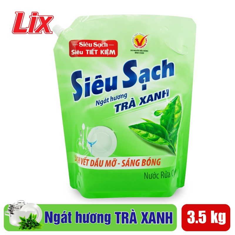 Túi nước rửa chén LIX siêu sạch hương trà xanh 3.5kg N8101