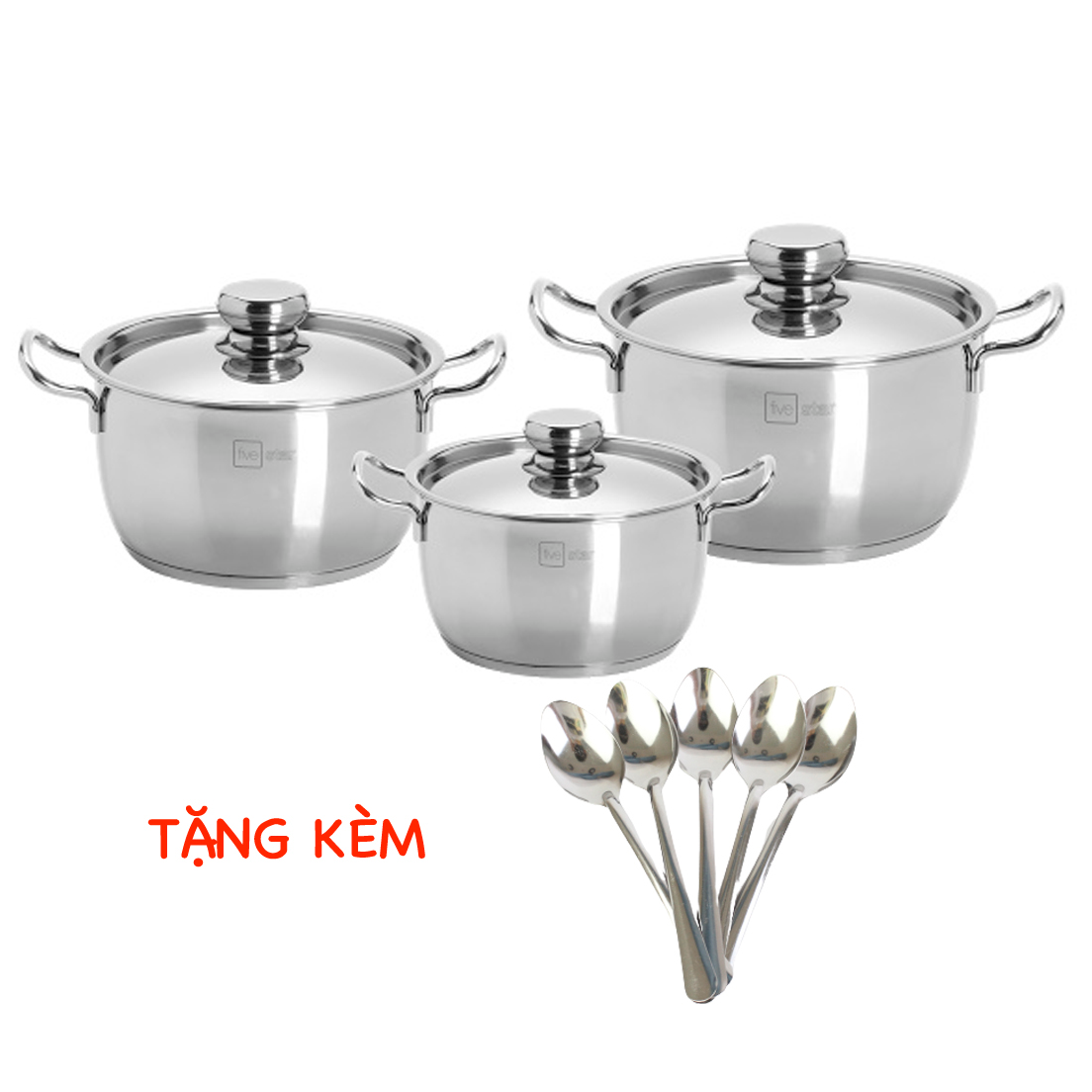 Bộ Nồi Inox 430 Bếp Từ 3 Chiếc Nắp Inox Fivestar Tặng 5 Muỗng Ăn