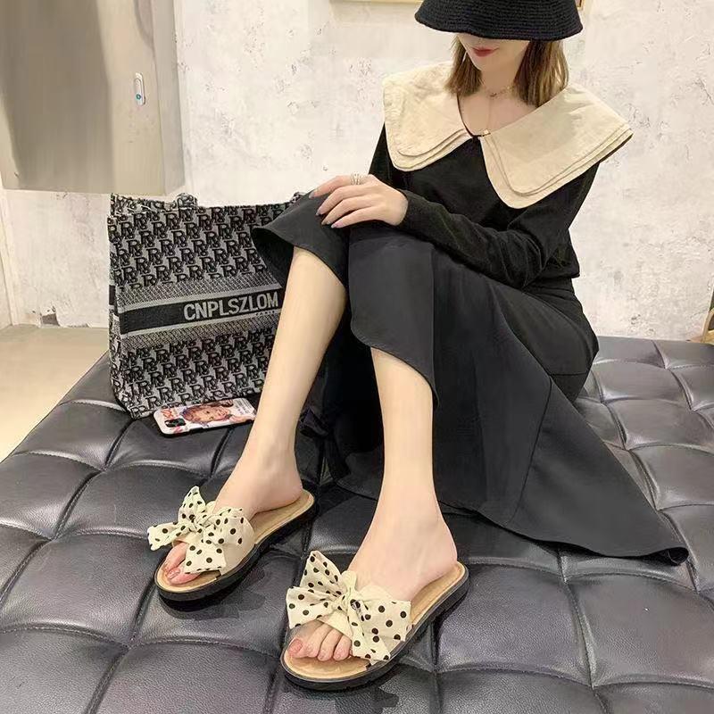 Mua một tặng một Dép quai ngang chống trượt đính nơ mùa hè phong cách Hàn Quốc cho nữ