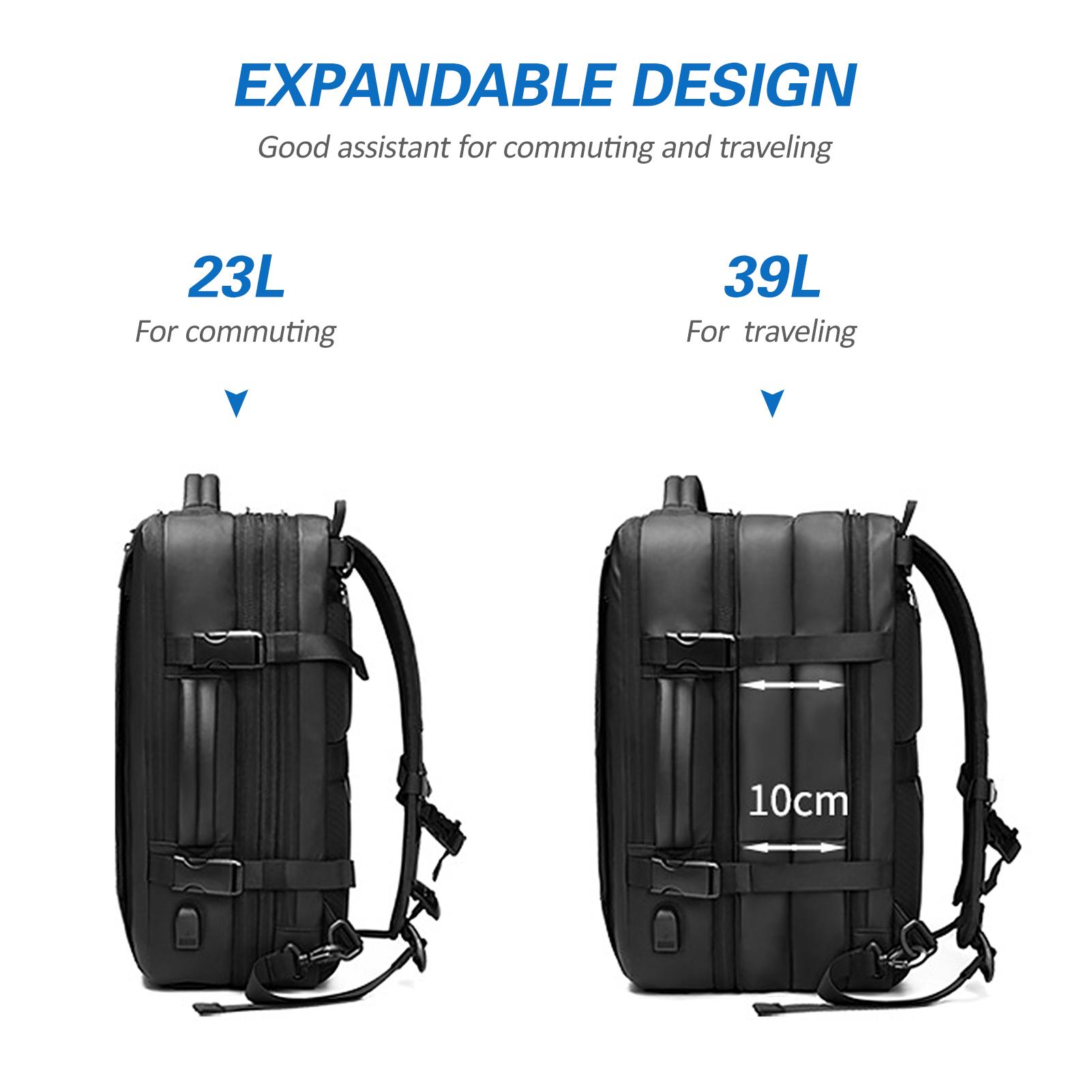 AL1023 39L Expandable Travel Backpack with USB Charging Port Water Resistant Convertible Carry-On Backpack Weekender Bag