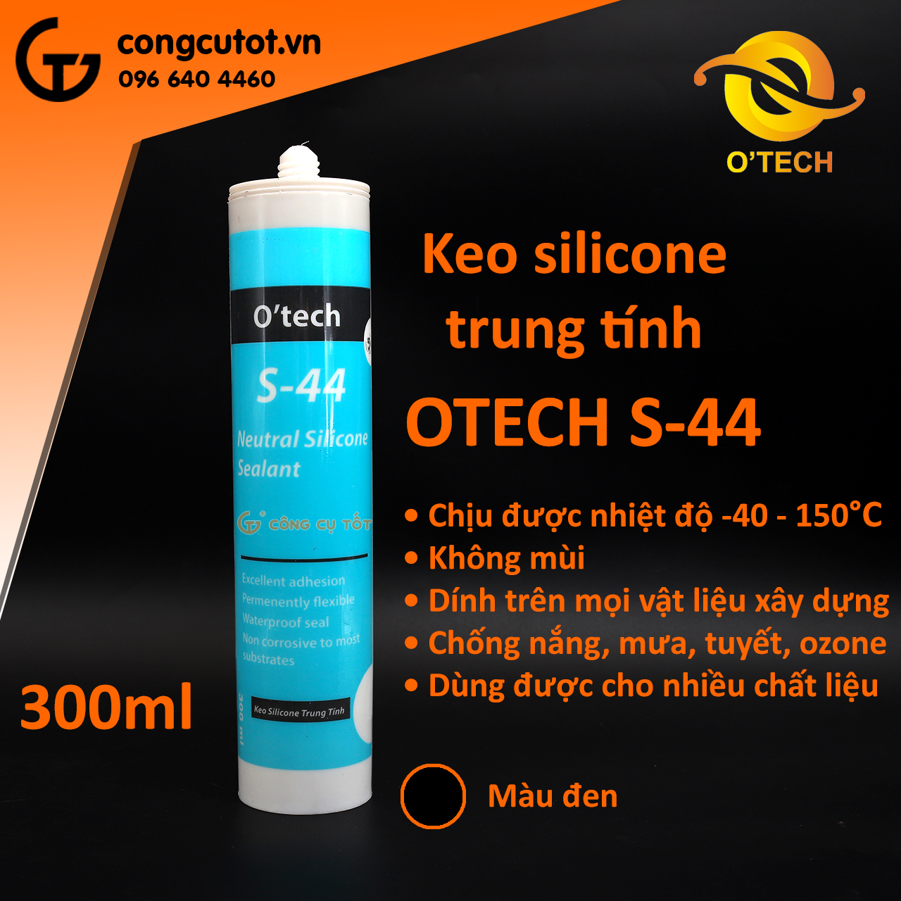 Keo silicone trung tính 300ml OTECH S-44 màu đen