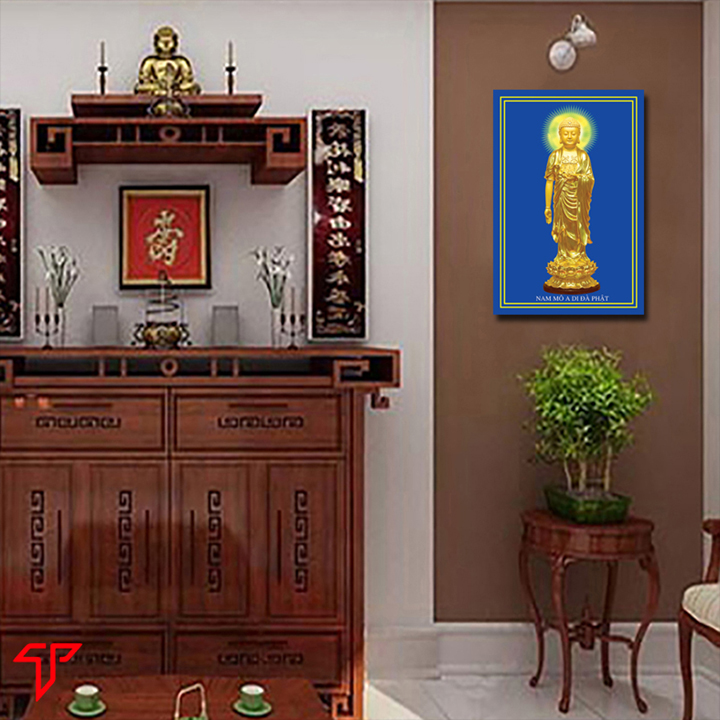 Hình Phật vàng trang trí nơi thờ cúng hiện đại mẫu phật adida, tam thánh, Tranh Phật Giáo Adida Phật 2279