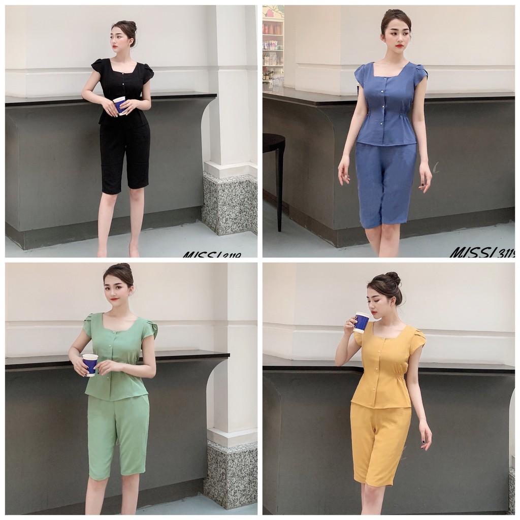 Đồ bộ đũi nữ quần lửng áo sát nách tay bèo Babydoll Set bộ đồ nữ chất đũi Banamo Fashion 123