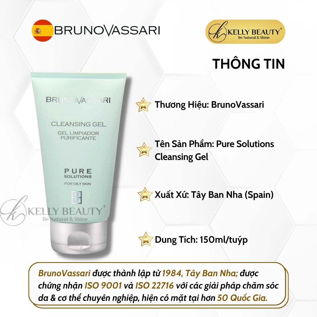 Gel Rửa Mặt Cho Da Dầu Mụn Pure Solutions - Cleansing Gel - Bruno Vassari | Kelly Beauty