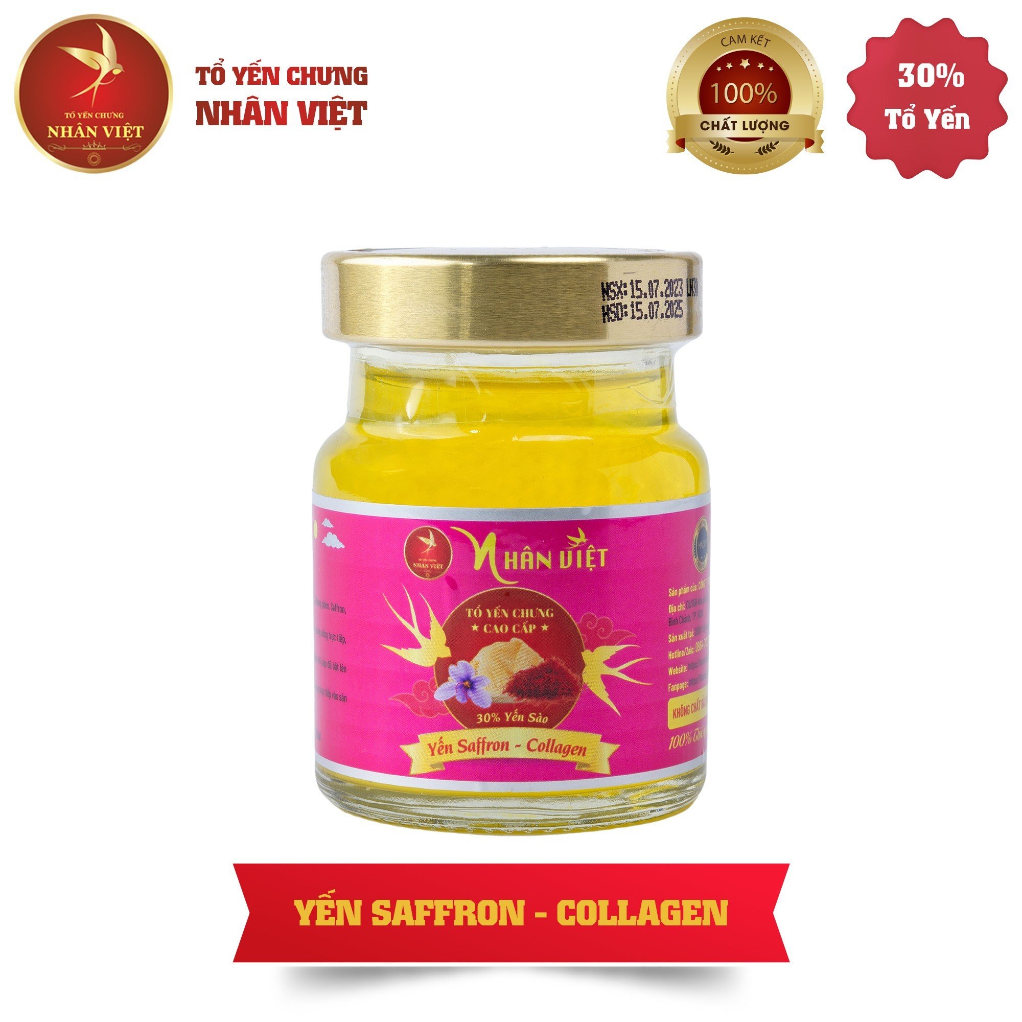 Yến Sào Chưng Saffron Collagen Nhân Việt 30% Yến Nguyên Chất Hũ 70ml