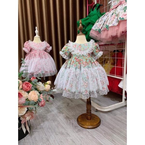 váy bé gái công chúa Lolita +TẶNG TURBAN LINA KIDS- - LOLITA HOA VÀNG váy sinh nhật - thôi nôi cho bé gái