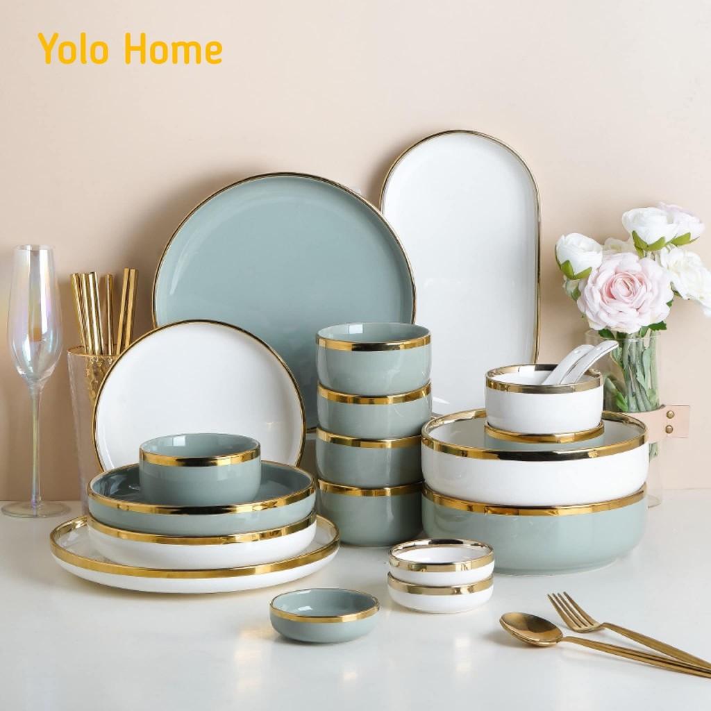 Bộ bát đĩa 26 món ̂́ Bộ bát đĩa sứ 26 món với nhiều màu sắc độc đáo, sang trọng