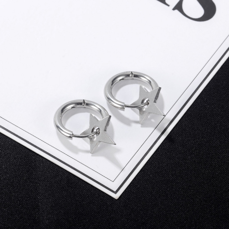 Bông Tai Nam Nữ Unisex Khoen Tròn Ngôi Sao Titan Ko Han Rỉ TT 3691 - 1 Cặp