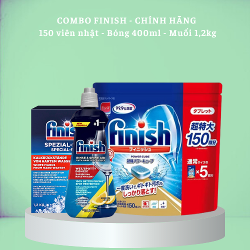 Muối Rửa Bát Finish 4Kg - Muối Finish 4.0Kg Cho Máy Rửa Bát Chén Ly, Muối Rửa Chén Finish Hay Gọi Là Muối Làm Mềm Nước Finish Gói 1.5Kg, 4 Kg, 1.2Kg - Combo 150Vmuối 1.2Kgbóng 400Ml