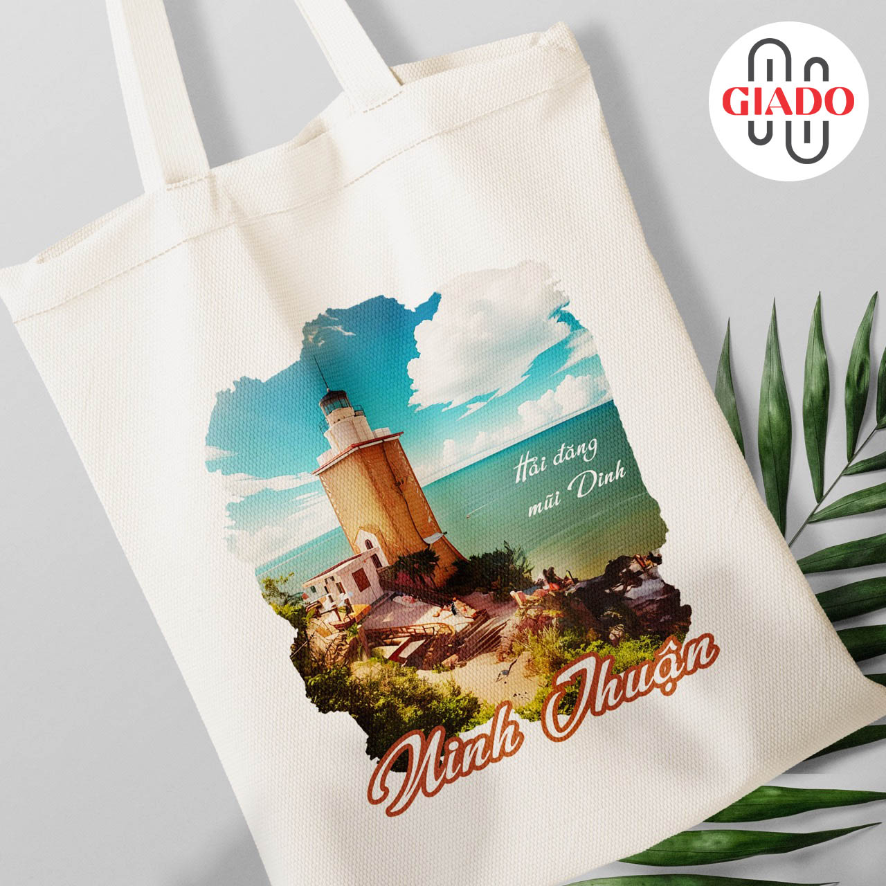 Túi canvas GIADO, túi vải bố, túi tote mẫu Ninh Thuận ngọn hải đăng mũi Dinh