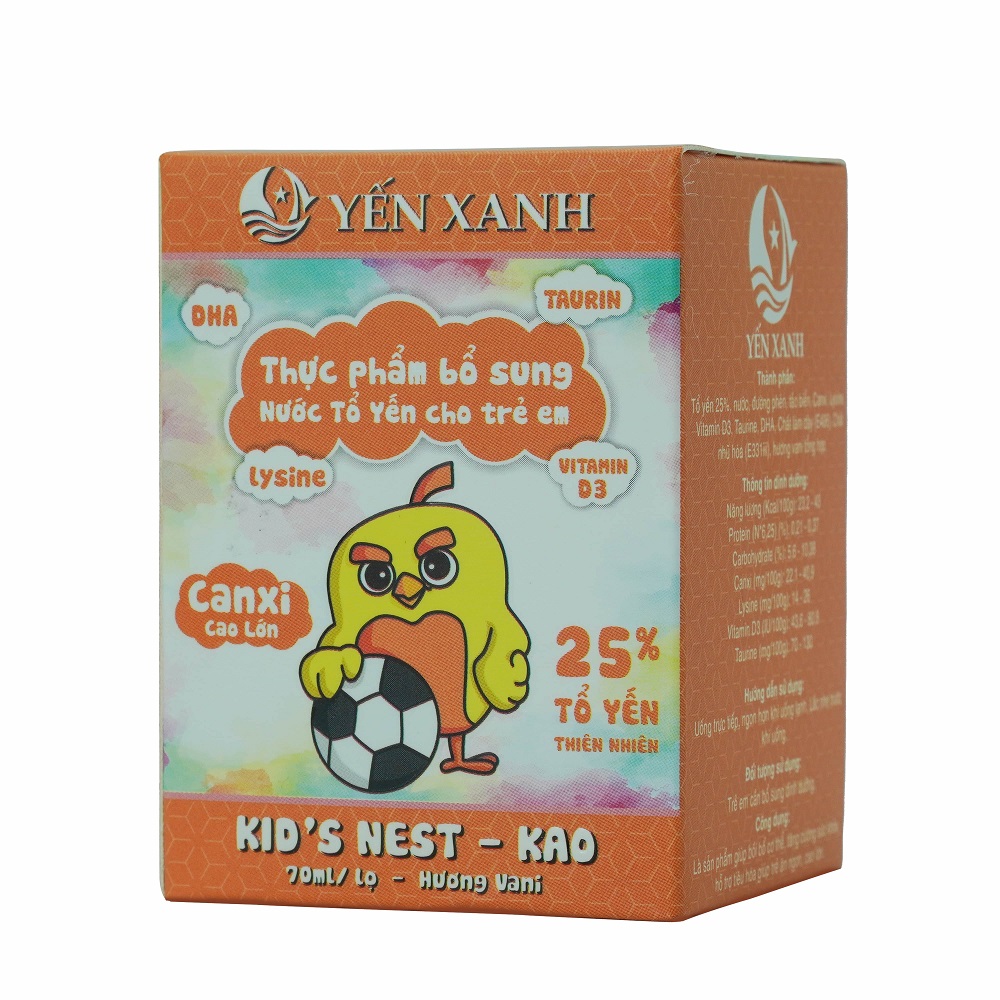 25% tổ yến - Thực phẩm bổ sung: Nước tổ yến chưng dành cho trẻ em Kid's nest - kao hương vani - YẾN XANH - Hộp 1 lọ x 70ml