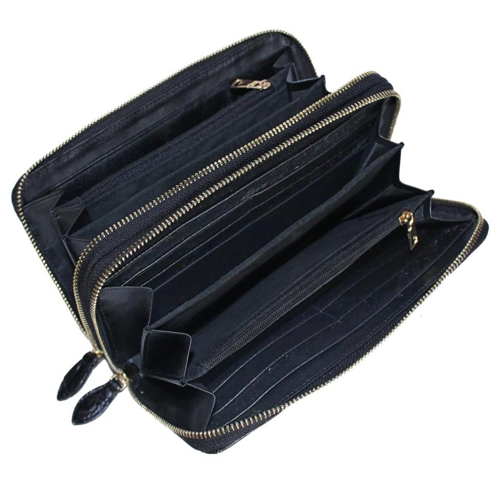 HC3738 - Ví nữ da cá sấu Huy Hoàng nhiều ngăn gai cầm tay màu đen