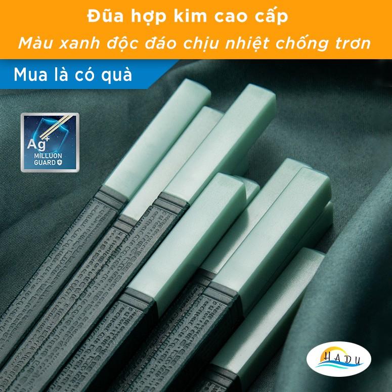 Đũa Nhật Kháng Khuẩn Cao Cấp Sợi Thủy Tinh Màu Xanh Bắc Âu Ăn Cơm Sang Trọng HADU Hộp 10 Đôi