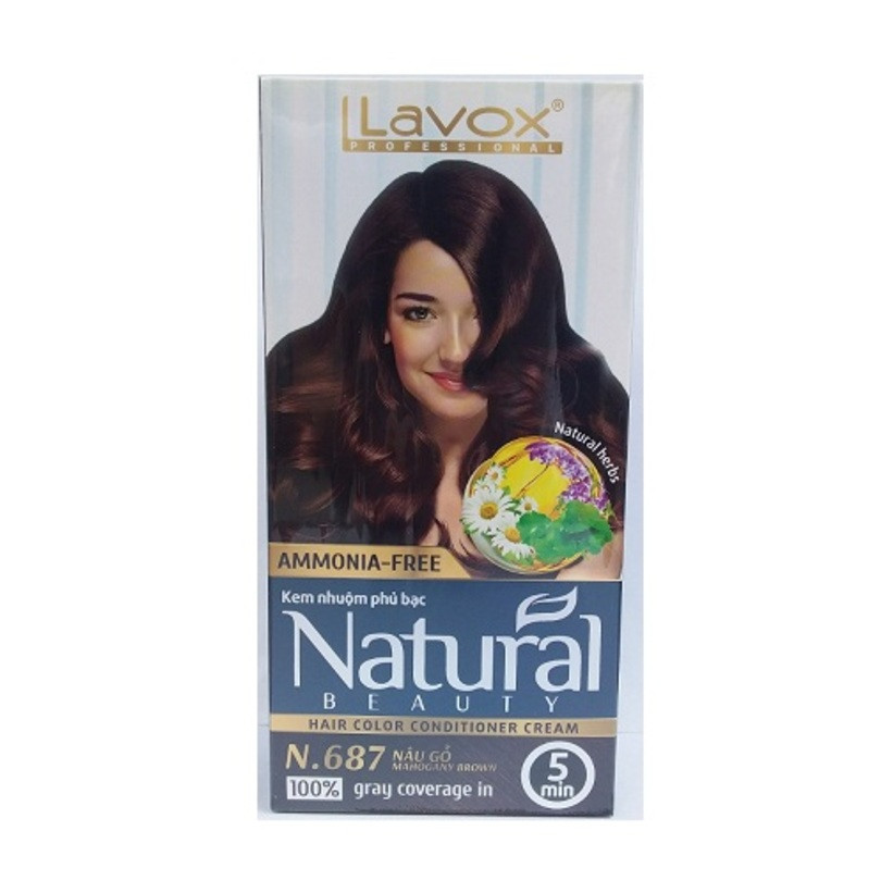 Nhuộm Phủ Bạc Cao Cấp Siêu Dưỡng,Tự Nhiên - Lavox 40 ML - N.687-Mahogany Brown-Nâu gỗ