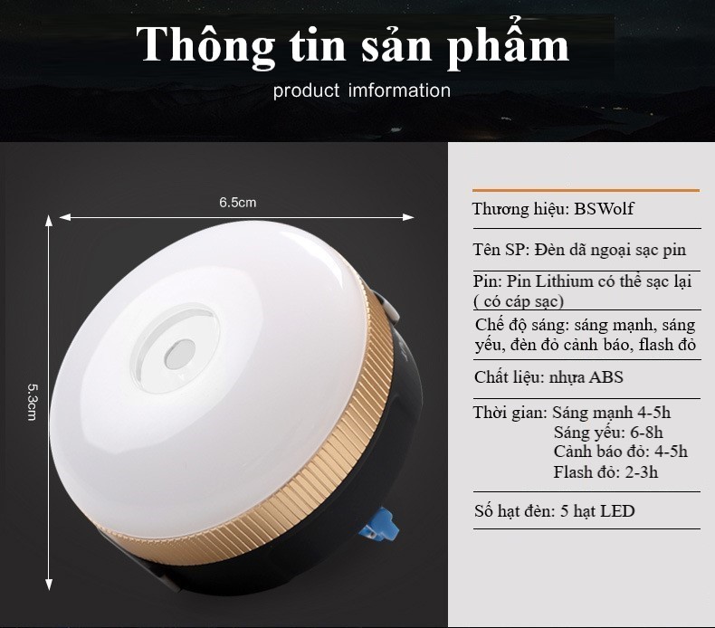 Đèn led dã ngoại sạc điện đa năng BSW-DJ008