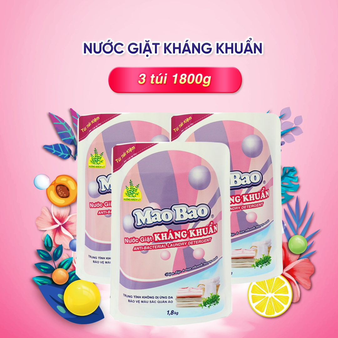 Combo 03 túi nước giặt kháng khuẩn Mao Bao 1800g