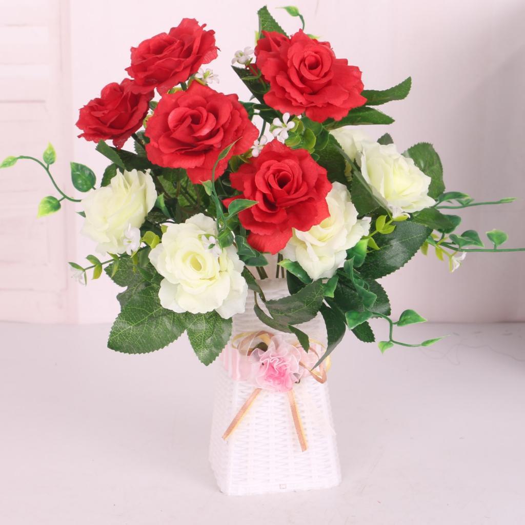 2 Bunch Rose Artificial Silk Flower Bouquet Plant Wedding Decor