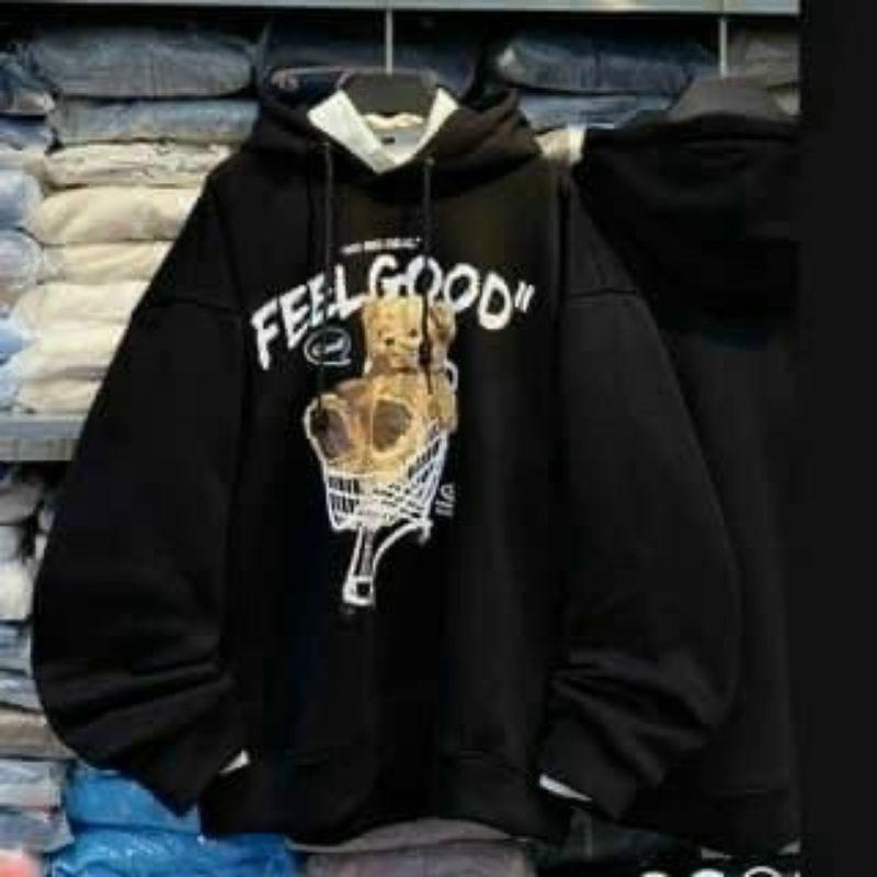Áo hoodie unisex form rộng chất nỉ ngoại in hình gấu cube, mẫu áo khoác nỉ thời trang thu đông
